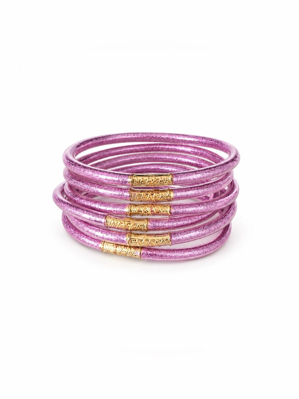 Set of 6 Glitter Purple Jelly Bracelets with Gold Accent Brand New